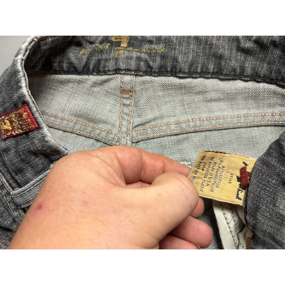 7 For All Mankind Jeans Womens 29 Gray A Pocket Flare Distressed Low Rise Denim